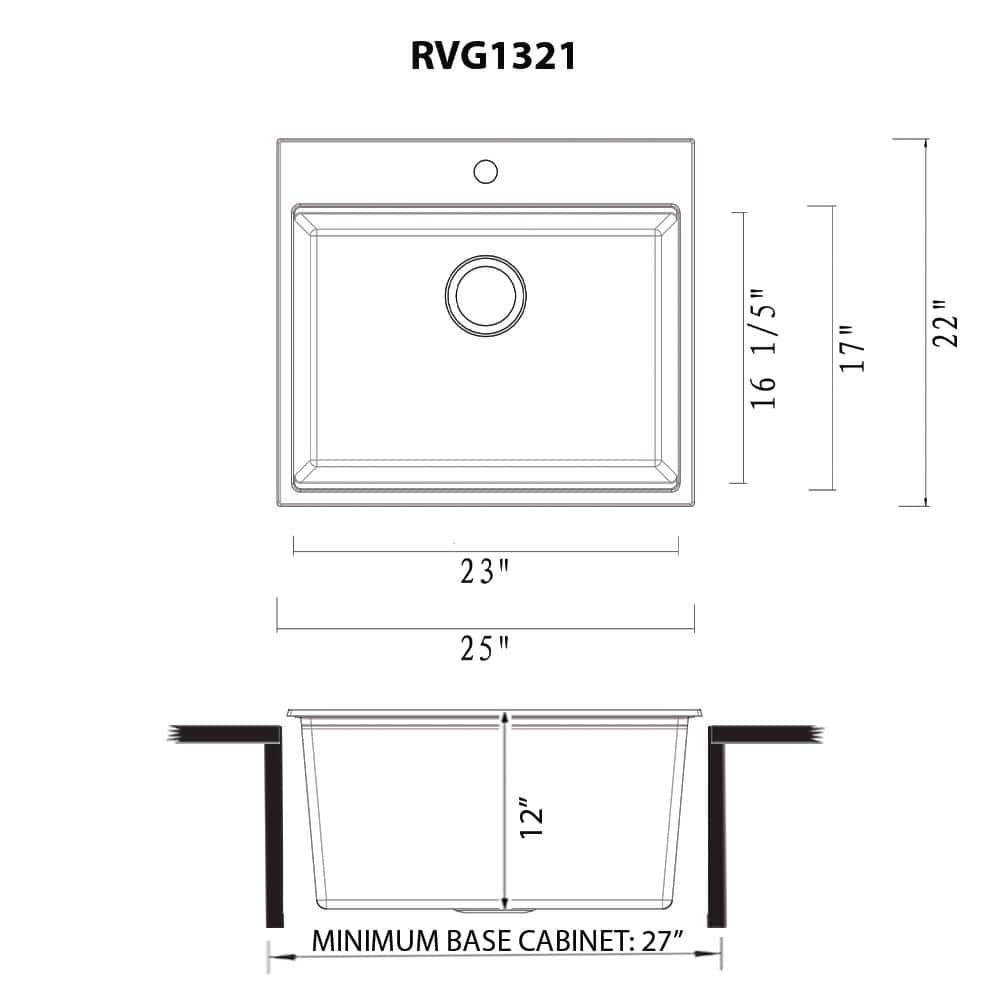 Ruvati epiRock 12 in. x 25 in. Drop-in Top Mount Laundry/Utility Sink, Charcoal Black