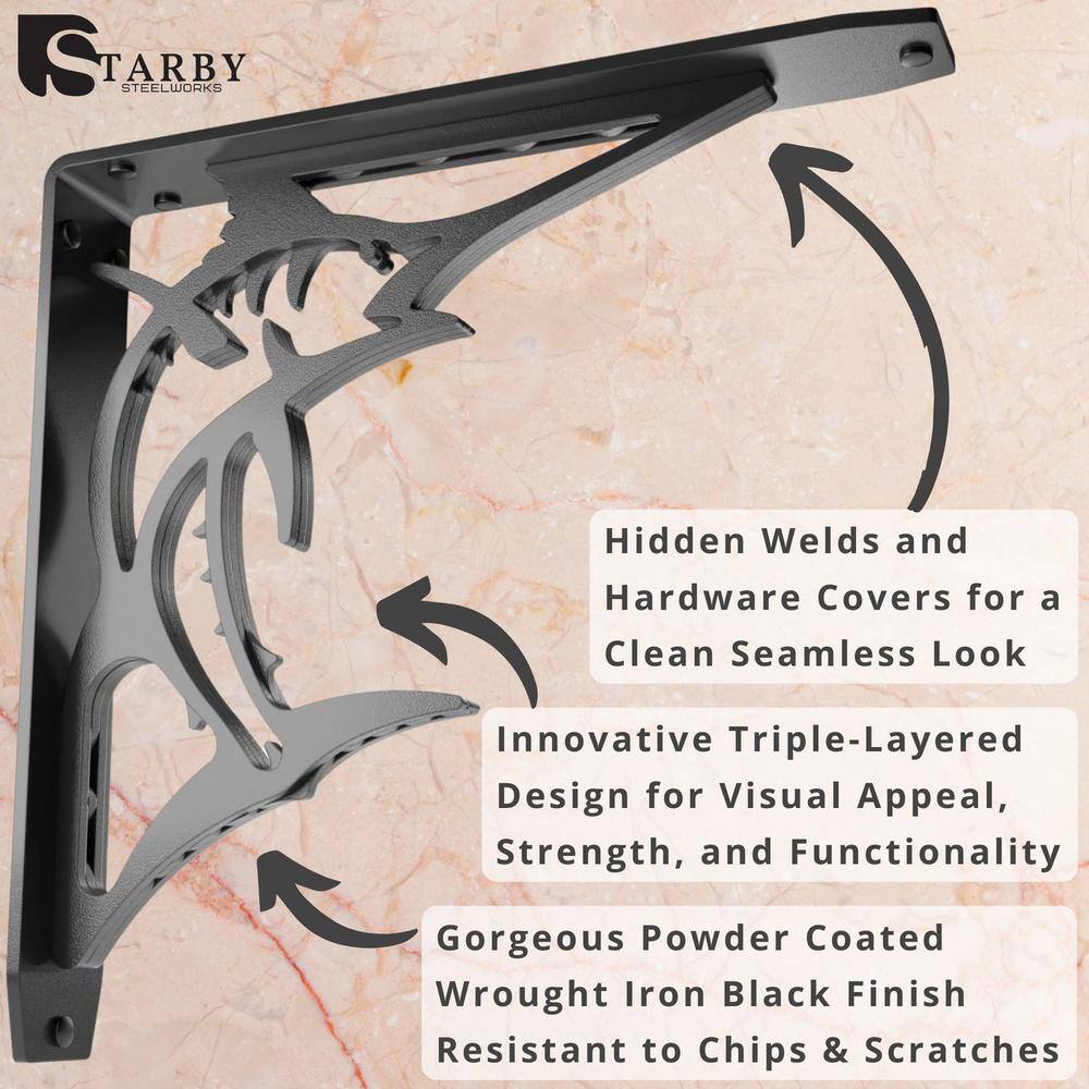 Billfish 12 in. L Black Steel Heavy Duty Floating Shelf Bracket (2 Pack)