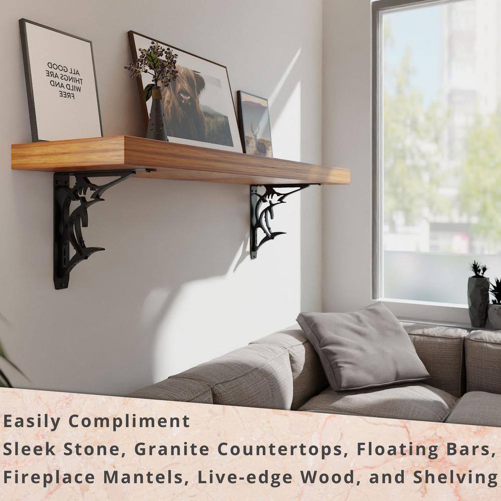 Billfish 12 in. L Black Steel Heavy Duty Floating Shelf Bracket (2 Pack)