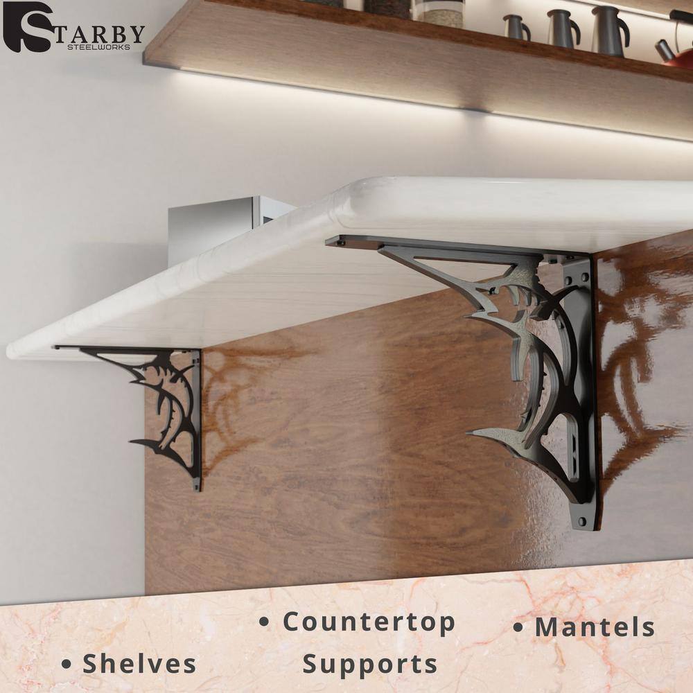 Billfish 12 in. L Black Steel Heavy Duty Floating Shelf Bracket (2 Pack)