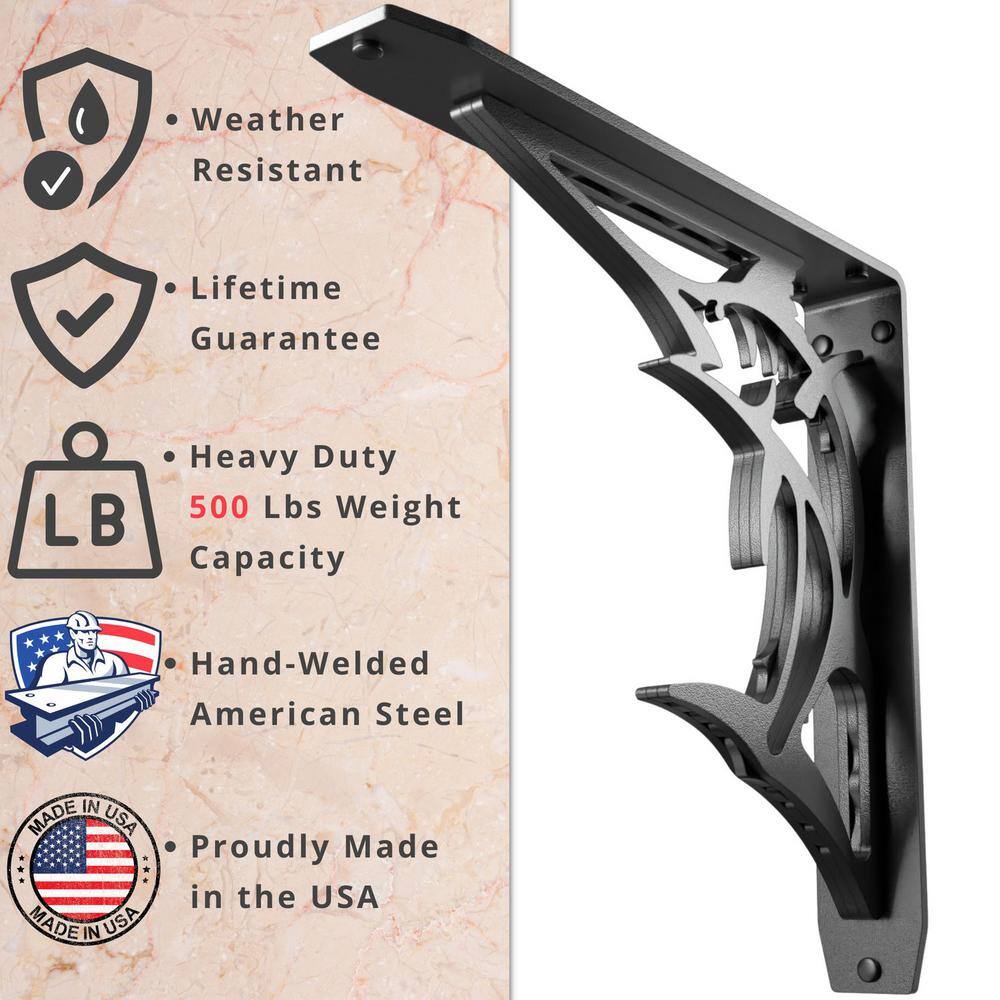 Billfish 12 in. L Black Steel Heavy Duty Floating Shelf Bracket (2 Pack)