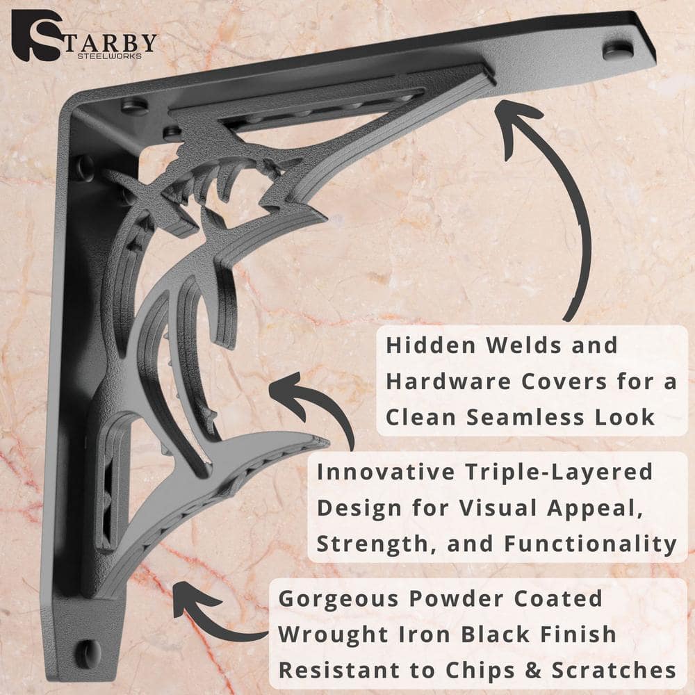 Billfish 8 in. L Black Steel Heavy Duty Floating Shelf Bracket (2 Pack)