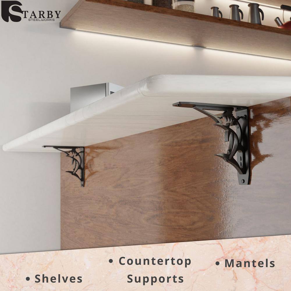Billfish 8 in. L Black Steel Heavy Duty Floating Shelf Bracket (2 Pack)