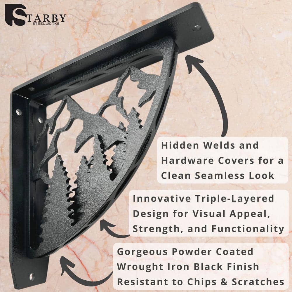 12 in. L Black Iron Heavy Duty Shelf Bracket (2-Pack)
