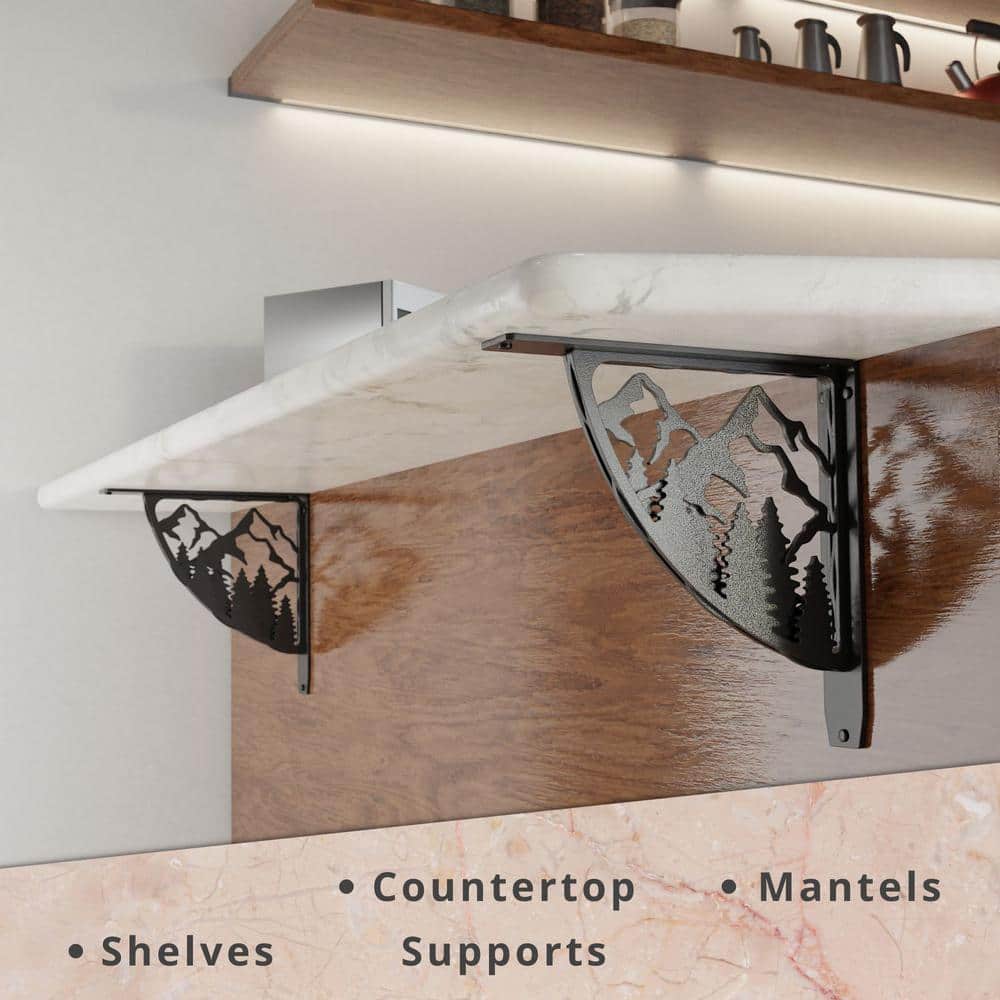 12 in. L Black Iron Heavy Duty Shelf Bracket (2-Pack)