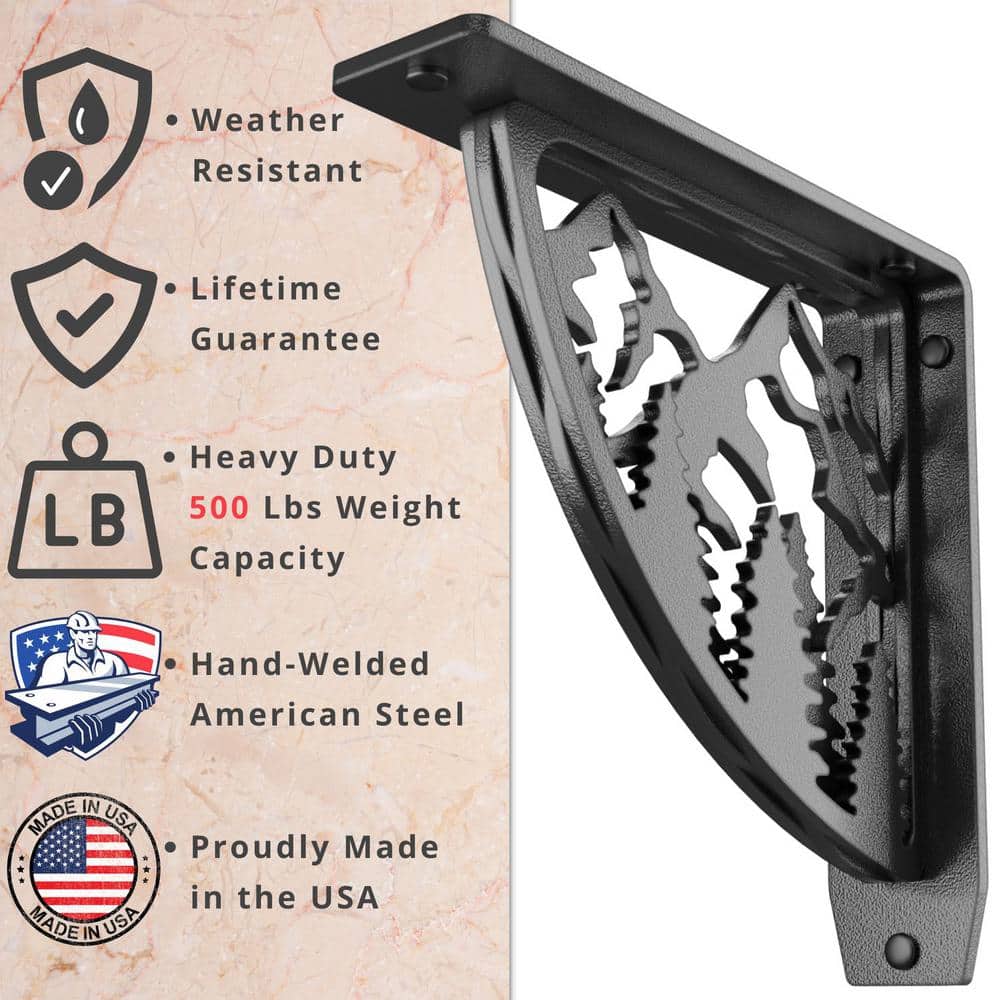 8 in. L Black Iron Heavy Duty Shelf Bracket (2-Pack)