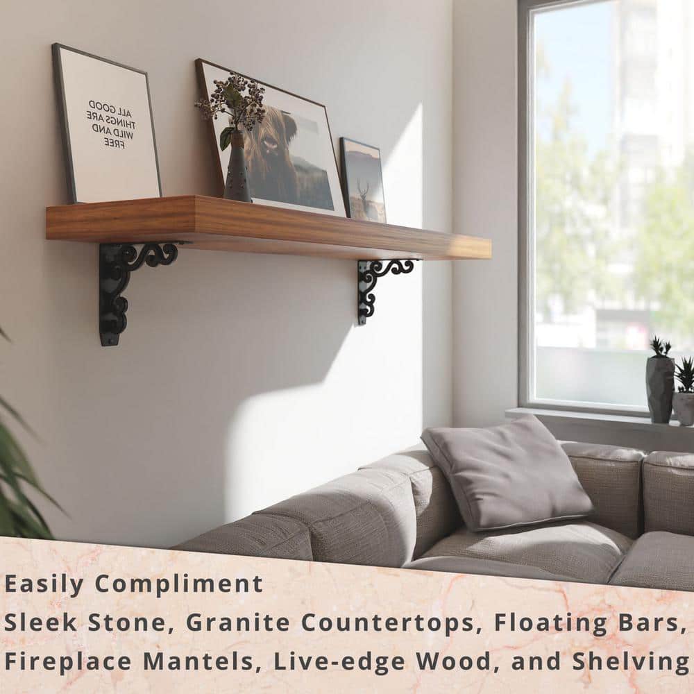 Charleston 10 in. L Black Steel Heavy Duty Shelf Bracket (2-Pack)