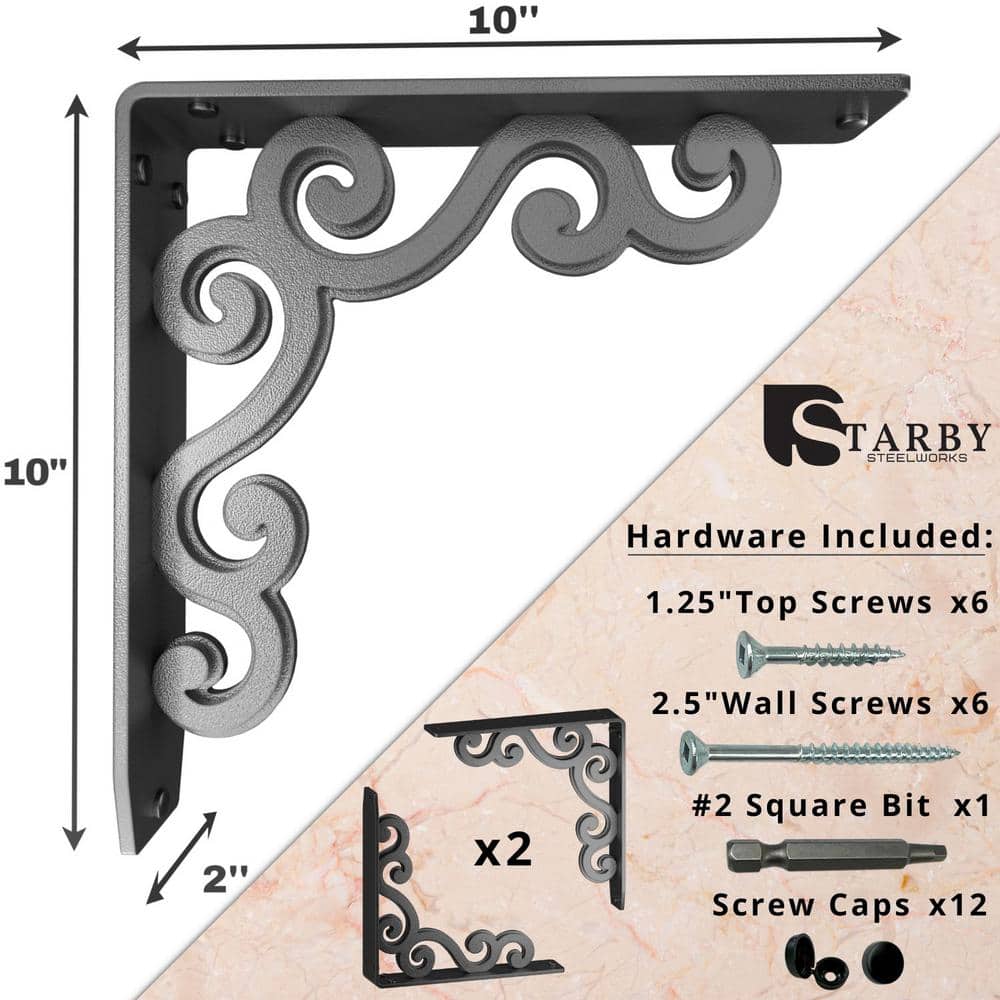 Charleston 10 in. L Black Steel Heavy Duty Shelf Bracket (2-Pack)
