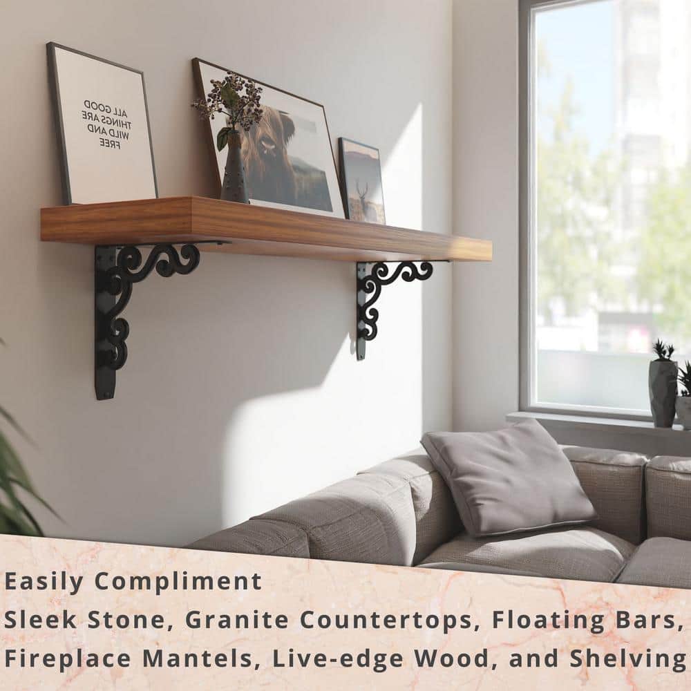 Charleston 12 in. L Black Steel Heavy Duty Shelf Bracket (2-Pack)