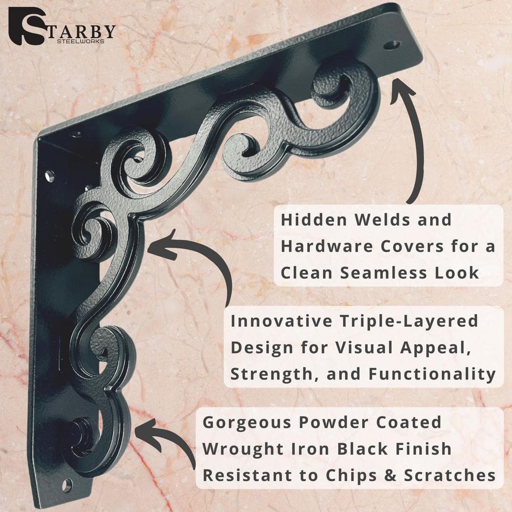 Charleston 12 in. L Black Steel Heavy Duty Shelf Bracket (2-Pack)