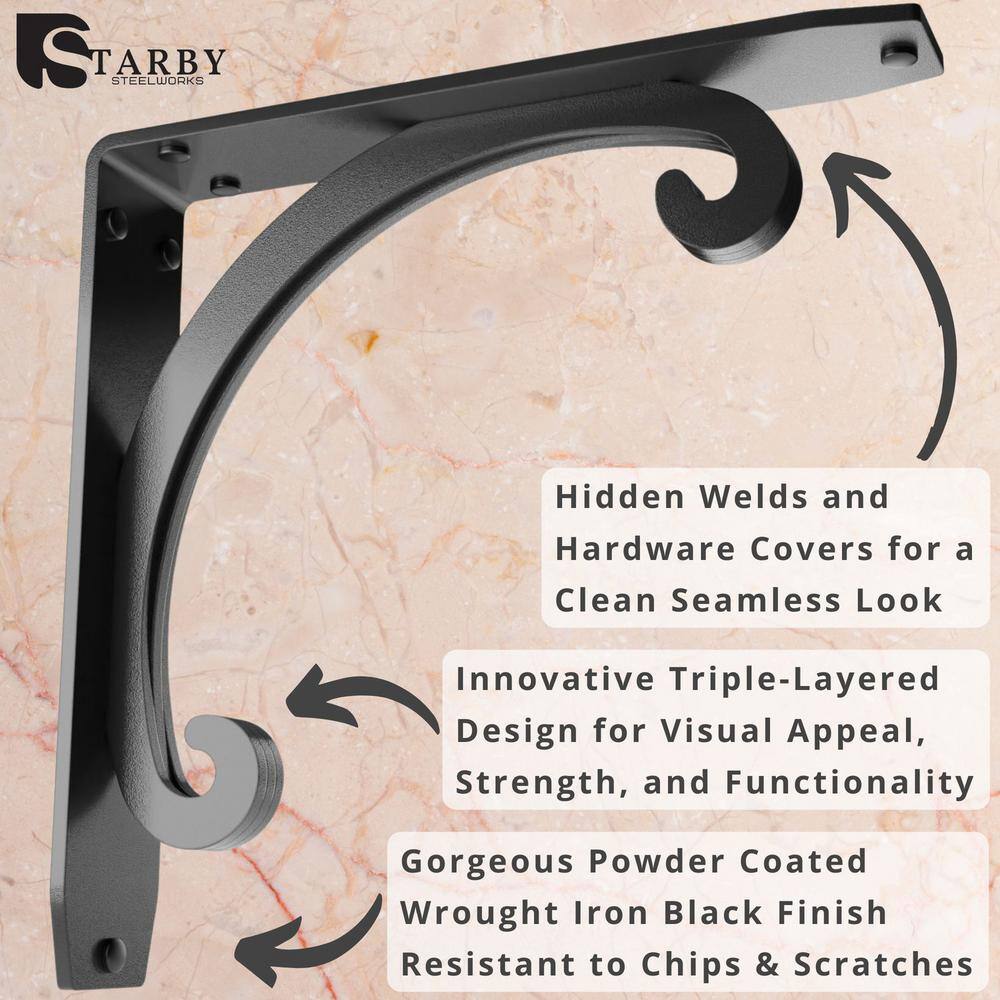 Southern Charm 10 in. L Black Steel Heavy Duty Floating Shelf Bracket (2 Pack)