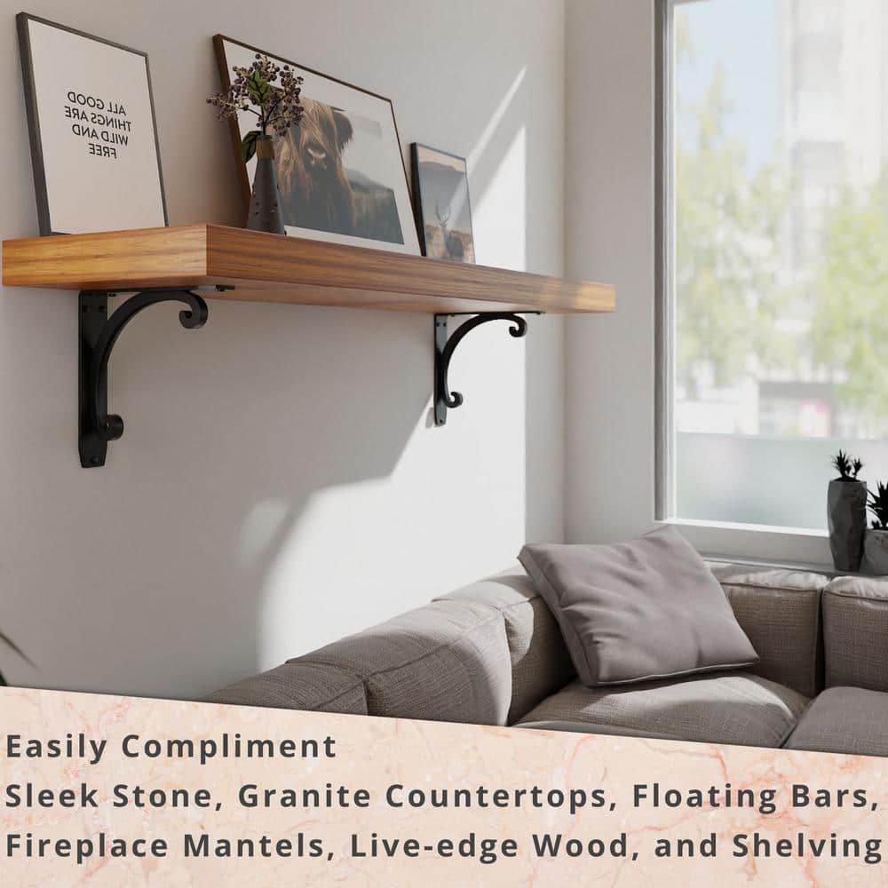 Southern Charm 10 in. L Black Steel Heavy Duty Floating Shelf Bracket (2 Pack)