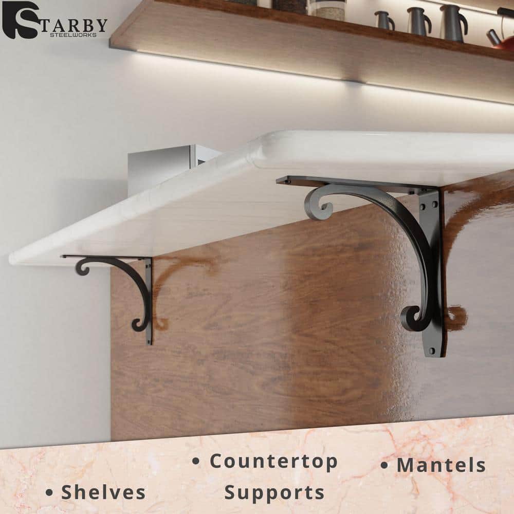 Southern Charm 10 in. L Black Steel Heavy Duty Floating Shelf Bracket (2 Pack)