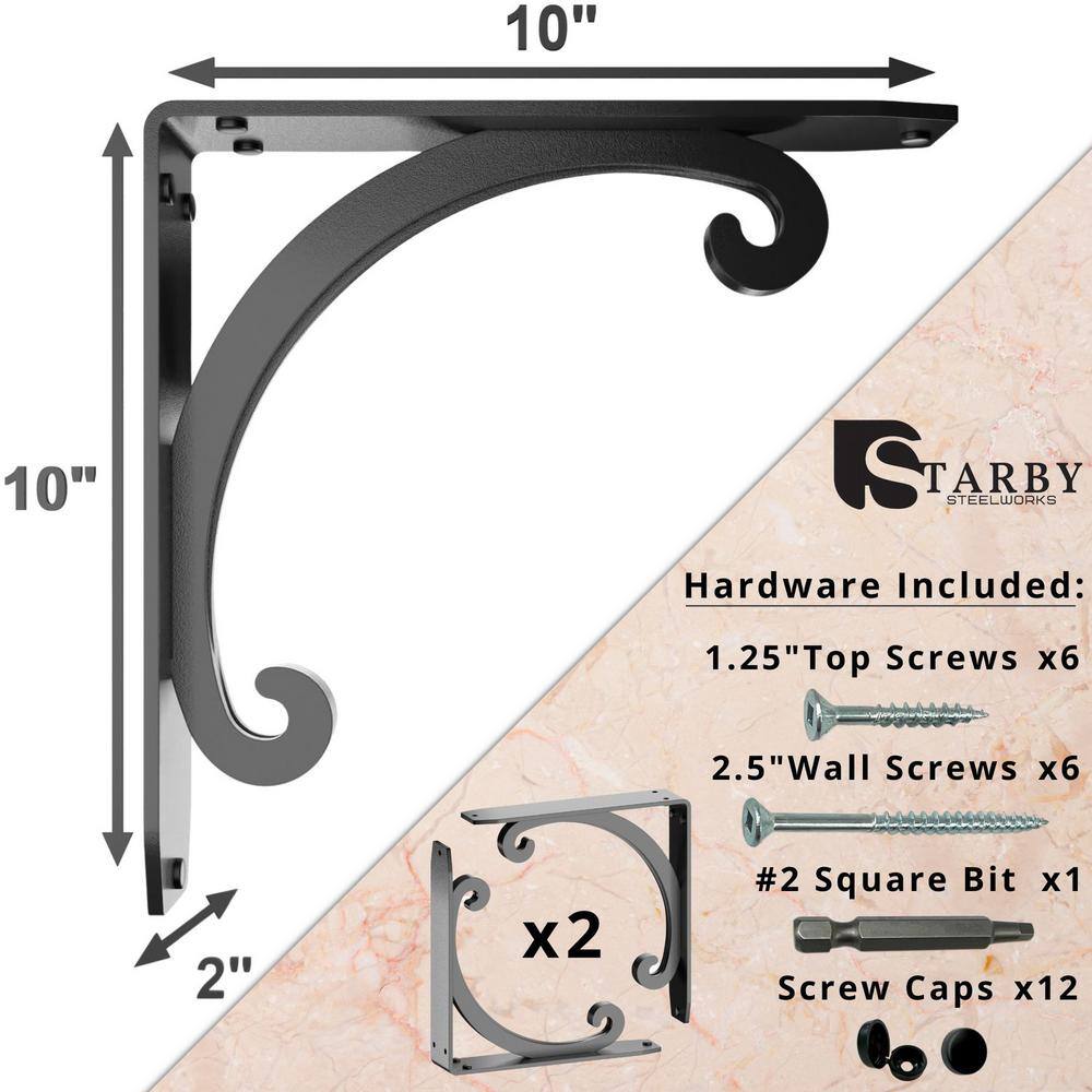 Southern Charm 10 in. L Black Steel Heavy Duty Floating Shelf Bracket (2 Pack)