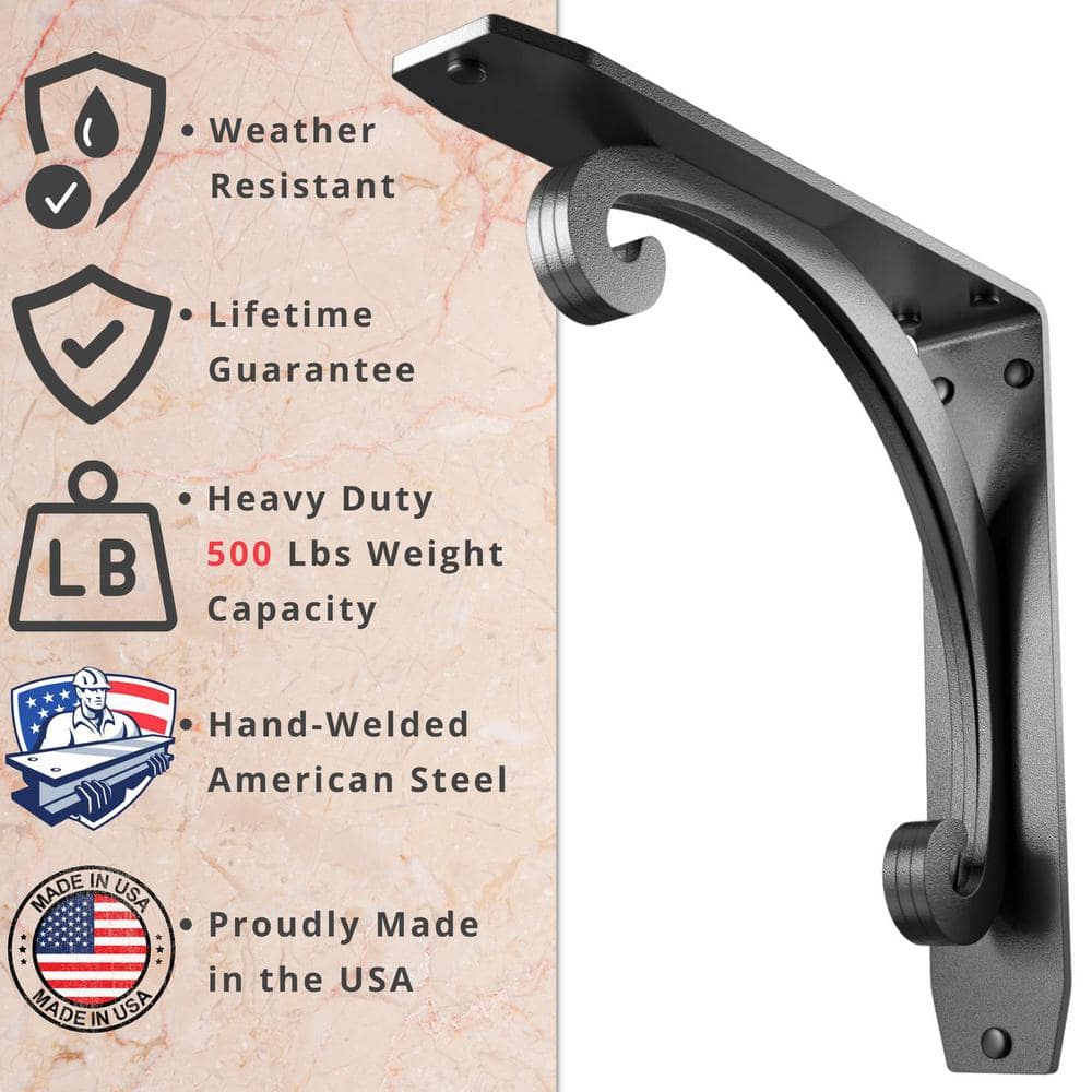 Southern Charm 10 in. L Black Steel Heavy Duty Floating Shelf Bracket (2 Pack)