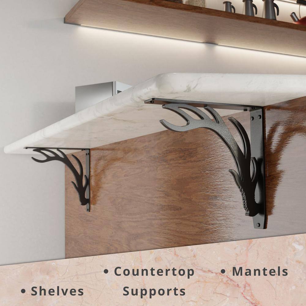 Elk Lodge Antler 12 in. L Black Steel Heavy Duty Shelf Bracket (2-Pack)