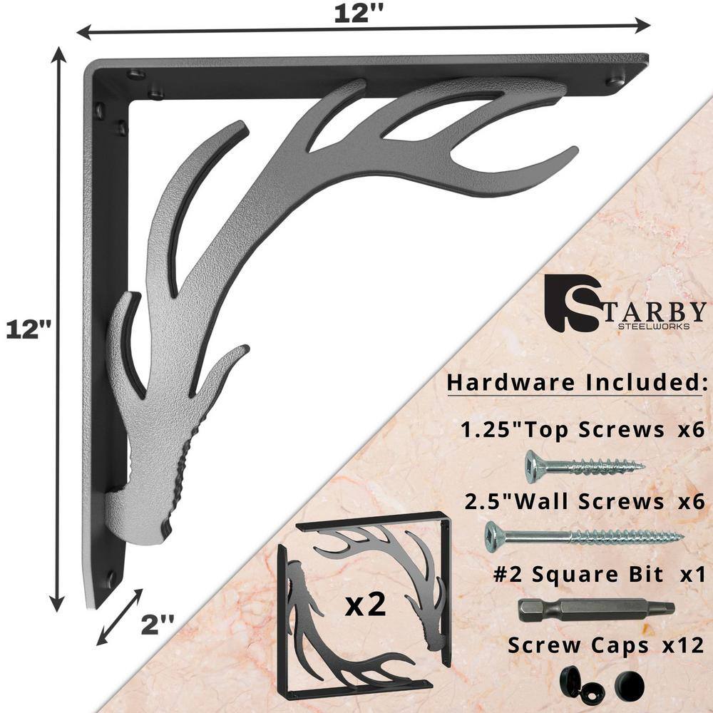 Elk Lodge Antler 12 in. L Black Steel Heavy Duty Shelf Bracket (2-Pack)