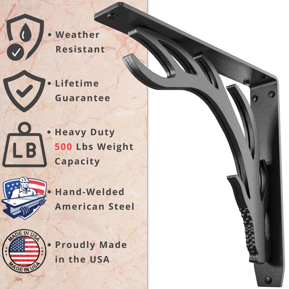 Elk Lodge Antler 12 in. L Black Steel Heavy Duty Shelf Bracket (2-Pack)