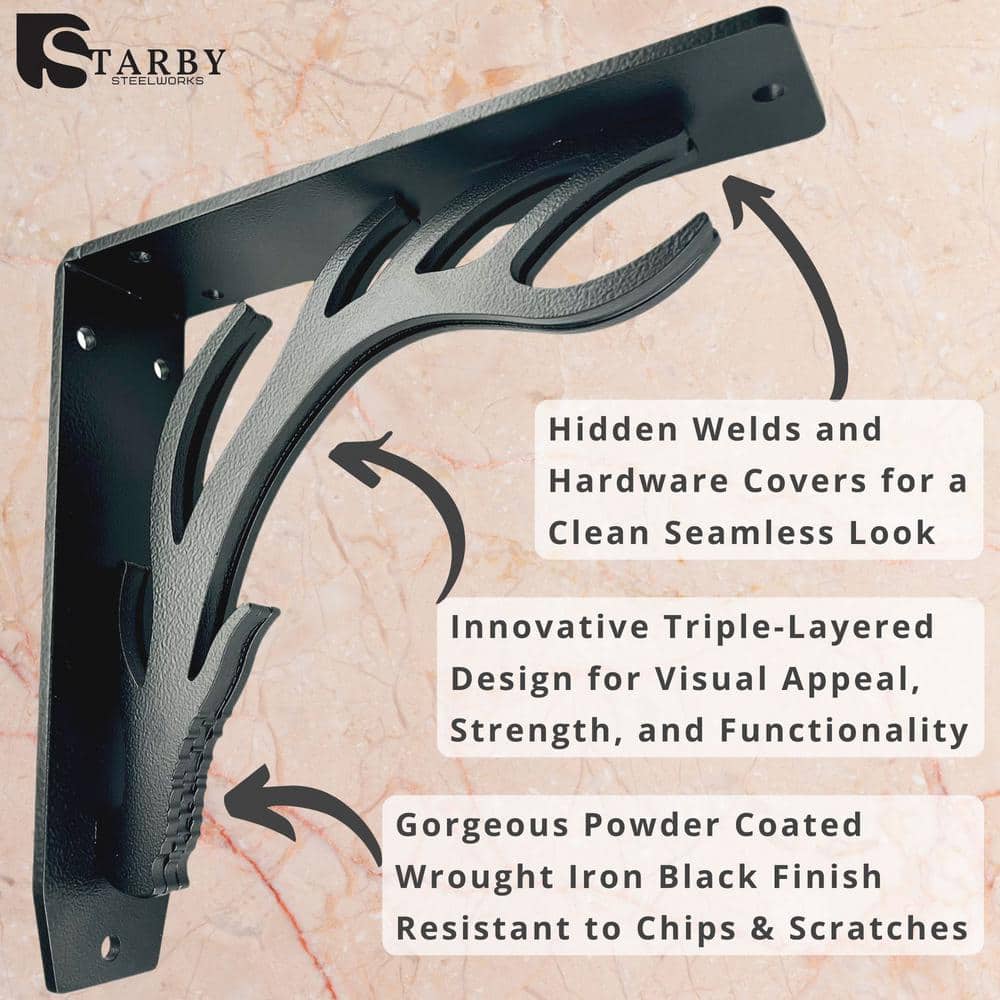 Elk Lodge Antler 8 in. L Black Steel Heavy Duty Shelf Bracket (2-Pack)