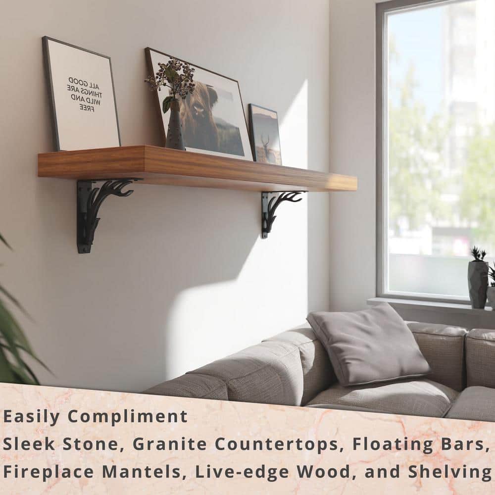 Elk Lodge Antler 8 in. L Black Steel Heavy Duty Shelf Bracket (2-Pack)