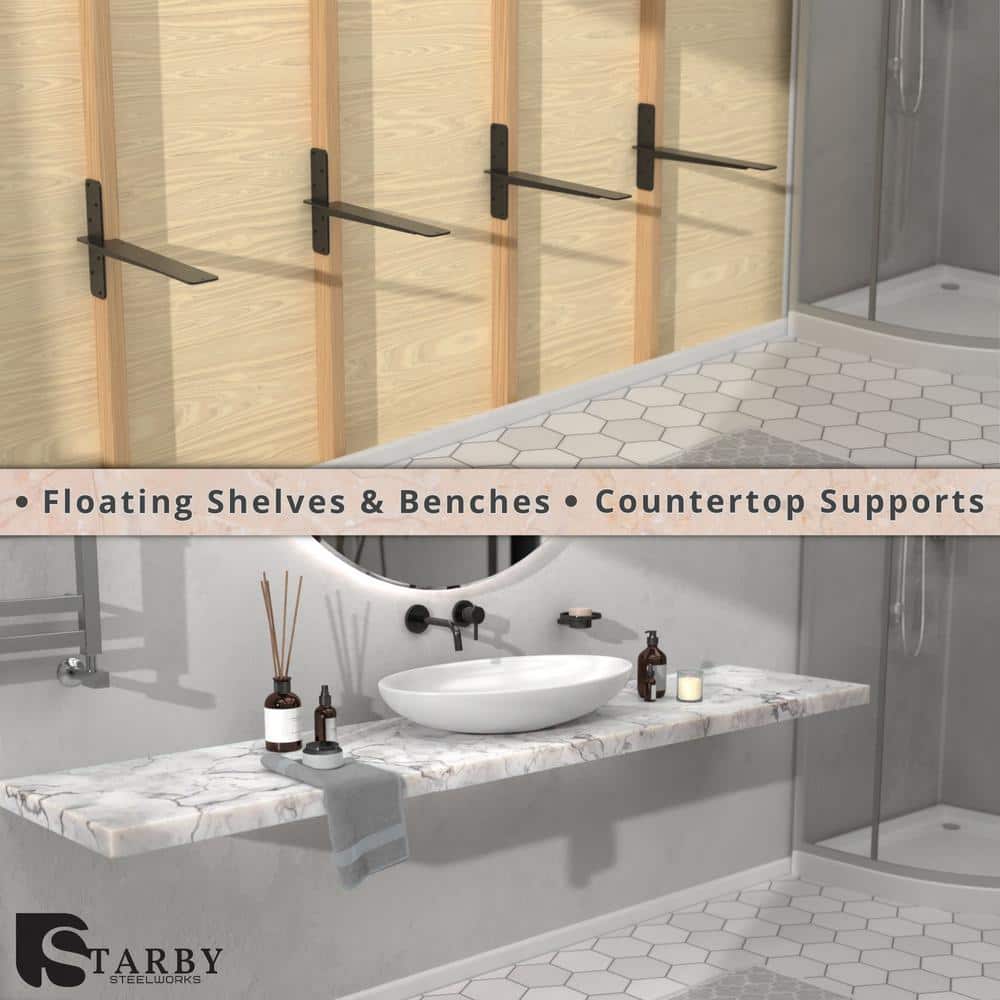 11 in. L Black Steel Heavy Duty Floating Granite Bracket (1-Pack)
