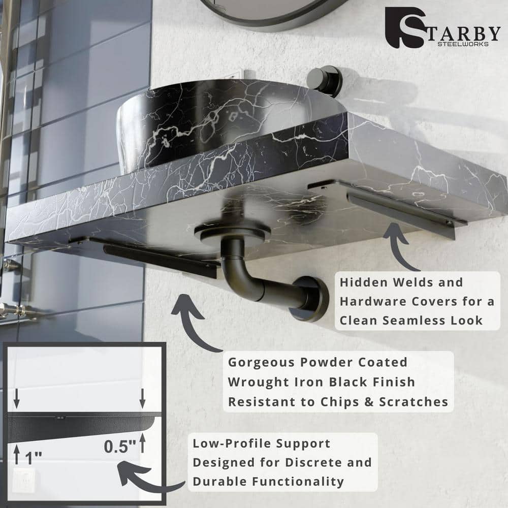 11 in. L Black Steel Heavy Duty Floating Granite Bracket (1-Pack)