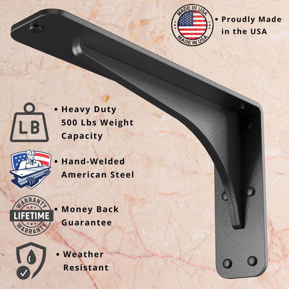 Gladiator 11 in. L Black Steel Heavy Duty Granite Shelf Bracket (2-Pack)