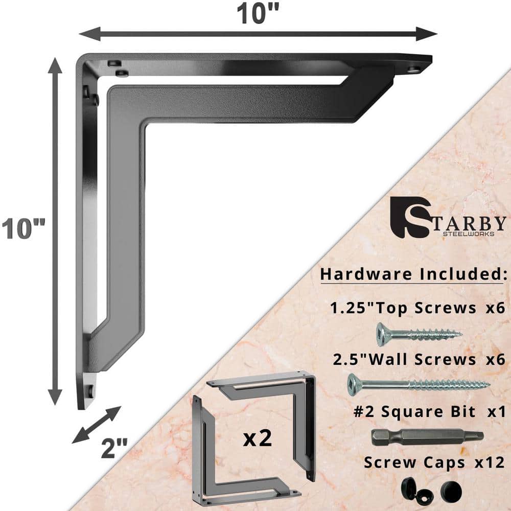 Lucca Designer 10 in. L Black Iron Decorative Heavy Duty Shelf Bracket (2-Pack)