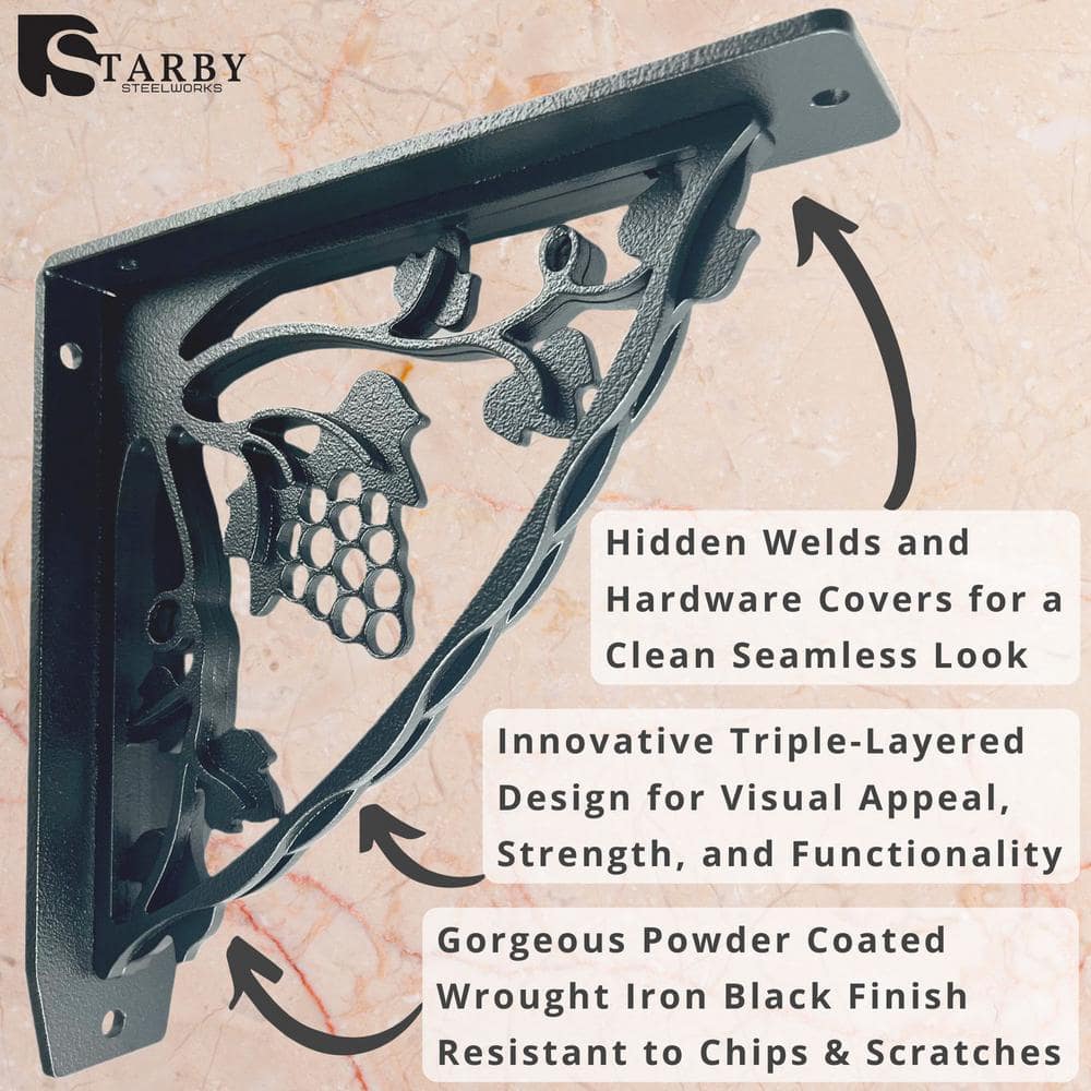 Madeira 12 in. L Black Iron Heavy Duty Shelf Bracket (2-Pack)