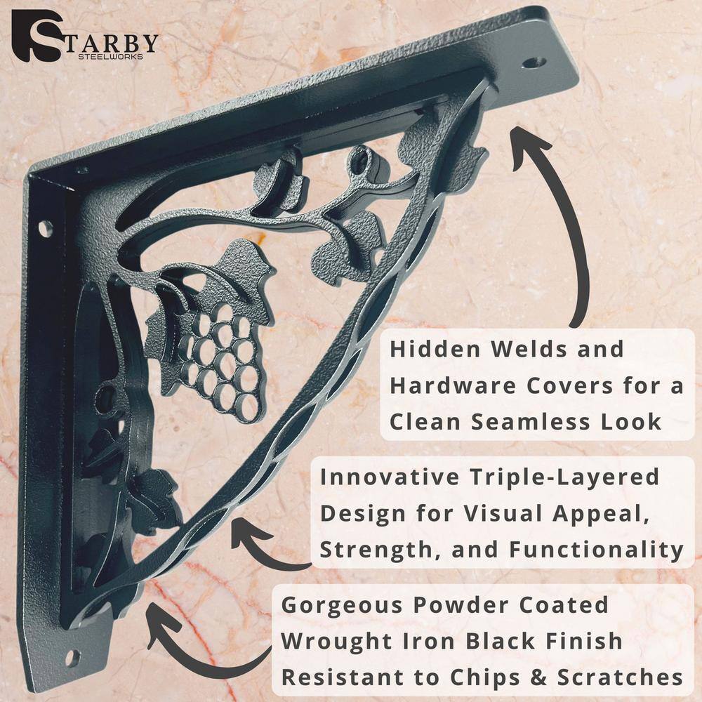 Madeira 8 in. L Black Iron Heavy Duty Shelf Bracket (2-Pack)