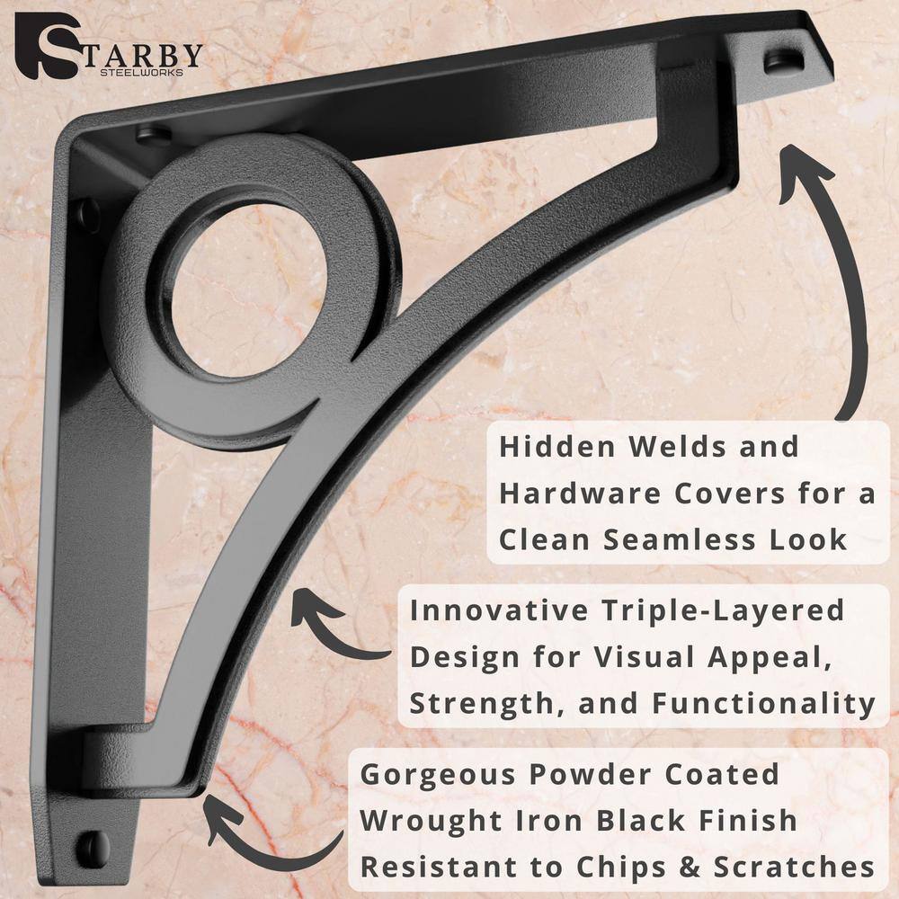 Park Circle Designer 12 in. L Black Iron Decorative Heavy Duty Shelf Bracket (2-Pack)
