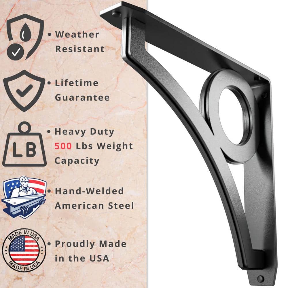 Park Circle Designer 12 in. L Black Iron Decorative Heavy Duty Shelf Bracket (2-Pack)