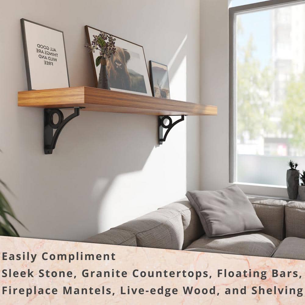Park Circle Designer 8 in. L Black Iron Decorative Heavy Duty Shelf Bracket (2-Pack)
