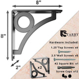 Park Circle Designer 8 in. L Black Iron Decorative Heavy Duty Shelf Bracket (2-Pack)