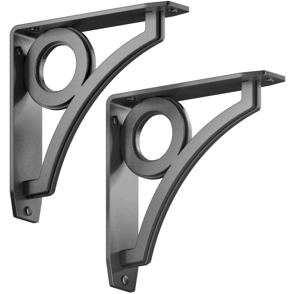 Park Circle Designer 8 in. L Black Iron Decorative Heavy Duty Shelf Bracket (2-Pack)