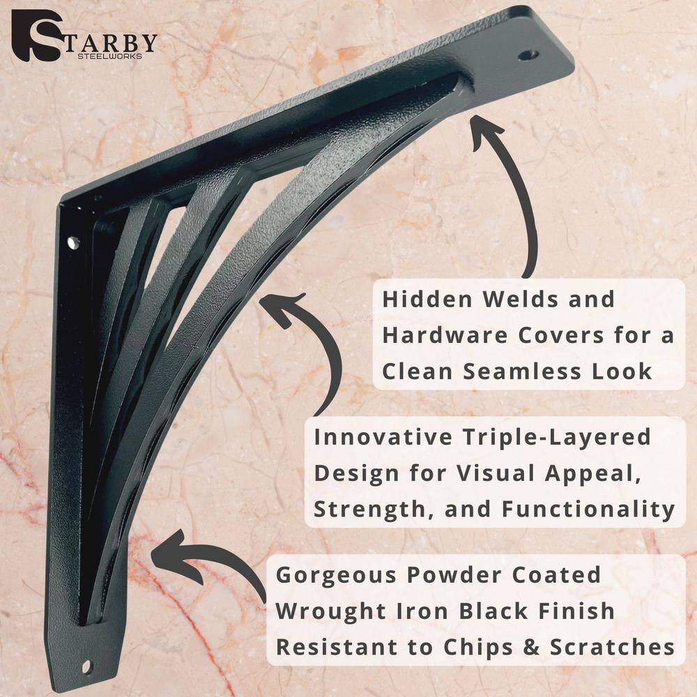 Ravenel Designer 12 in. L Black Iron Heavy Duty Shelf Bracket (2-Pack)