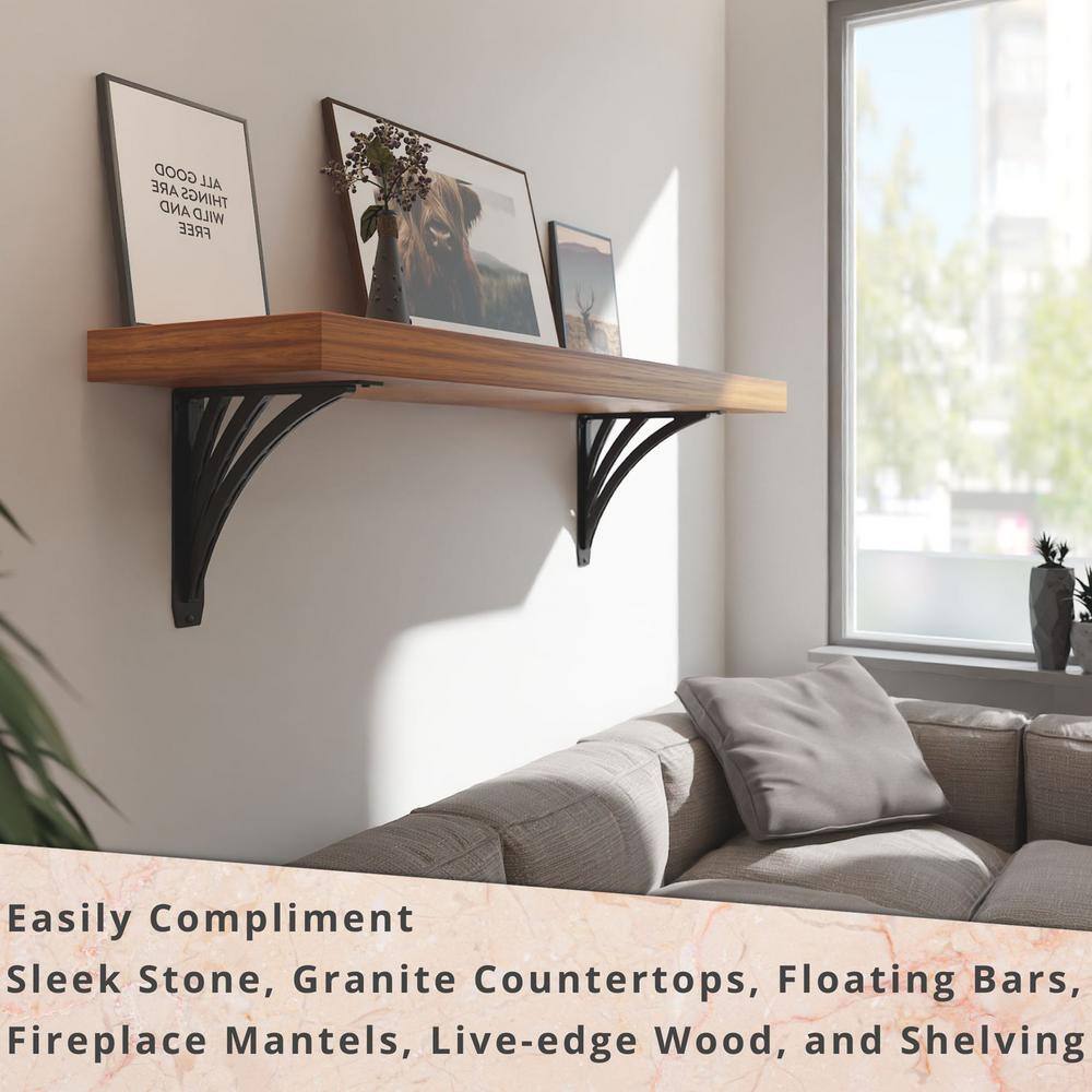 Ravenel Designer 12 in. L Black Iron Heavy Duty Shelf Bracket (2-Pack)