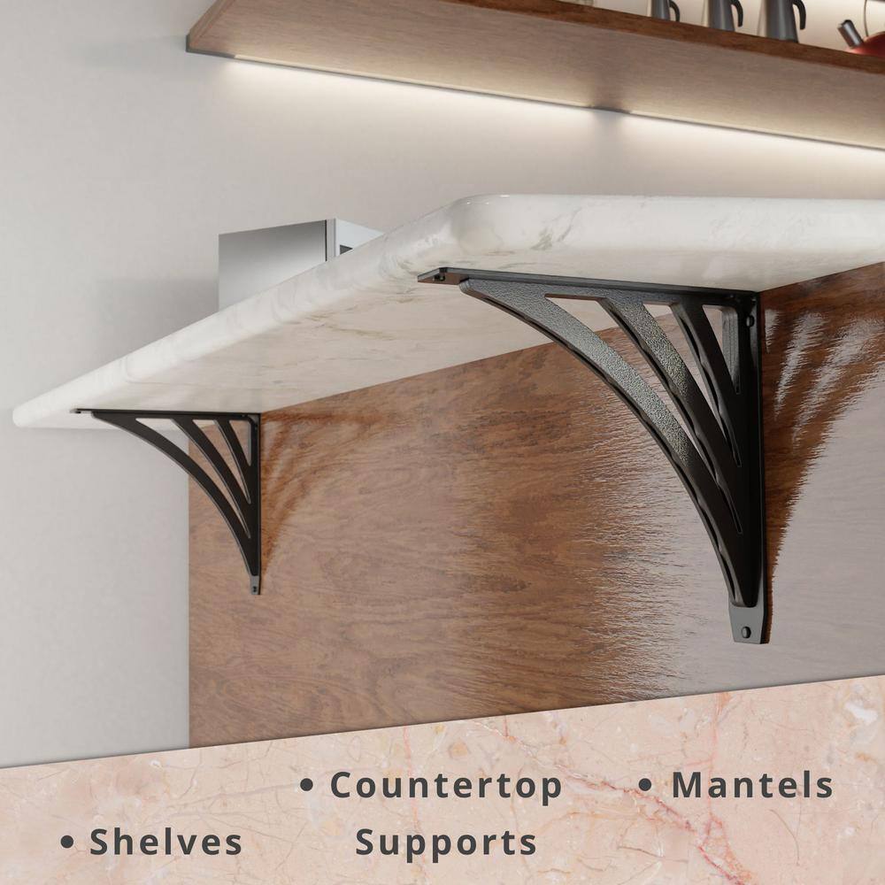 Ravenel Designer 12 in. L Black Iron Heavy Duty Shelf Bracket (2-Pack)