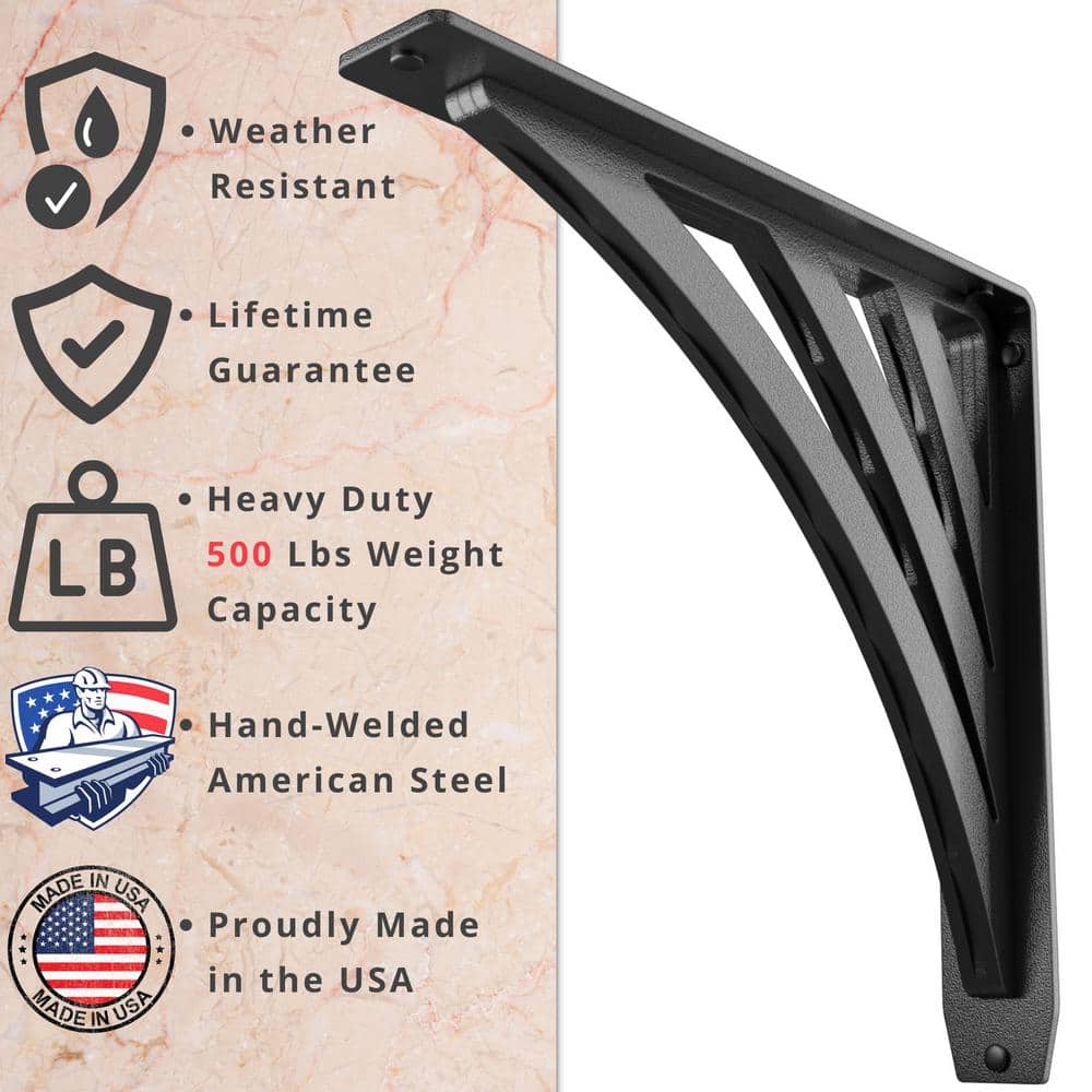 Ravenel Designer 12 in. L Black Iron Heavy Duty Shelf Bracket (2-Pack)