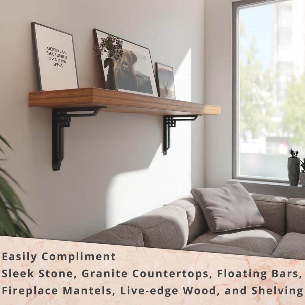 Rockville 12 in. L Black Iron Heavy Duty Shelf Bracket for Decorative Shelving (2-Pack)