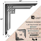 Rockville 12 in. L Black Iron Heavy Duty Shelf Bracket for Decorative Shelving (2-Pack)
