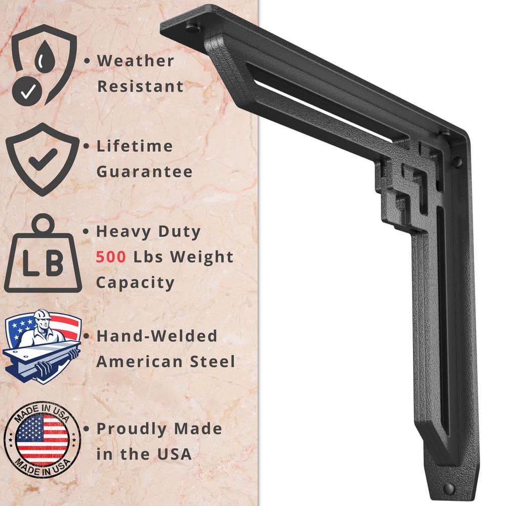 Rockville 12 in. L Black Iron Heavy Duty Shelf Bracket for Decorative Shelving (2-Pack)