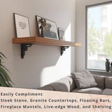 Rockville 8 in. L Black Iron Heavy Duty Shelf Bracket for Decorative Shelving (2-Pack)