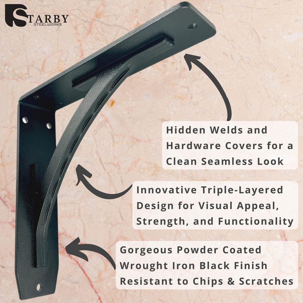 Sullivan 12 in. L Black Iron Heavy Duty Shelf Bracket (2-Pack)