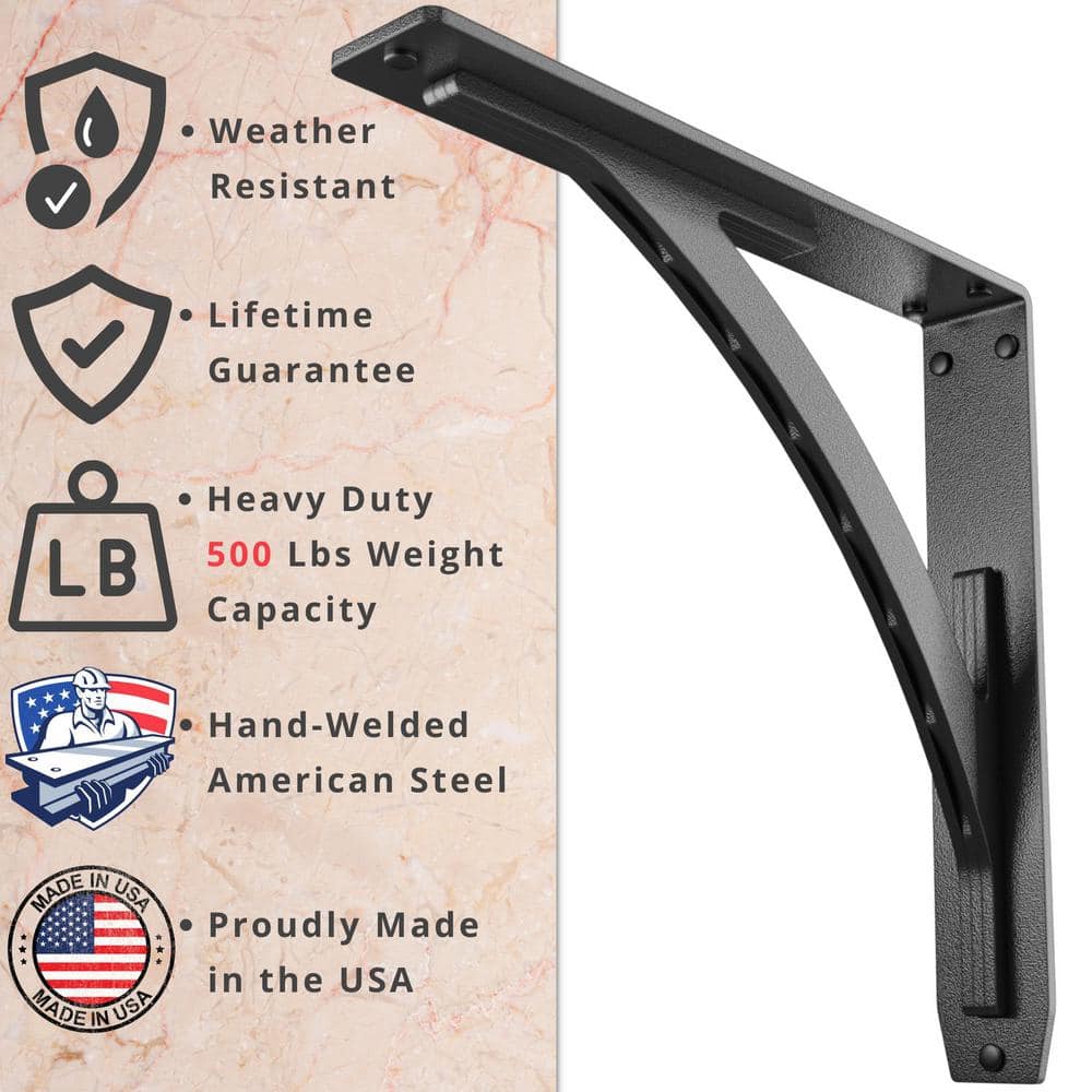 Sullivan 12 in. L Black Iron Heavy Duty Shelf Bracket (2-Pack)