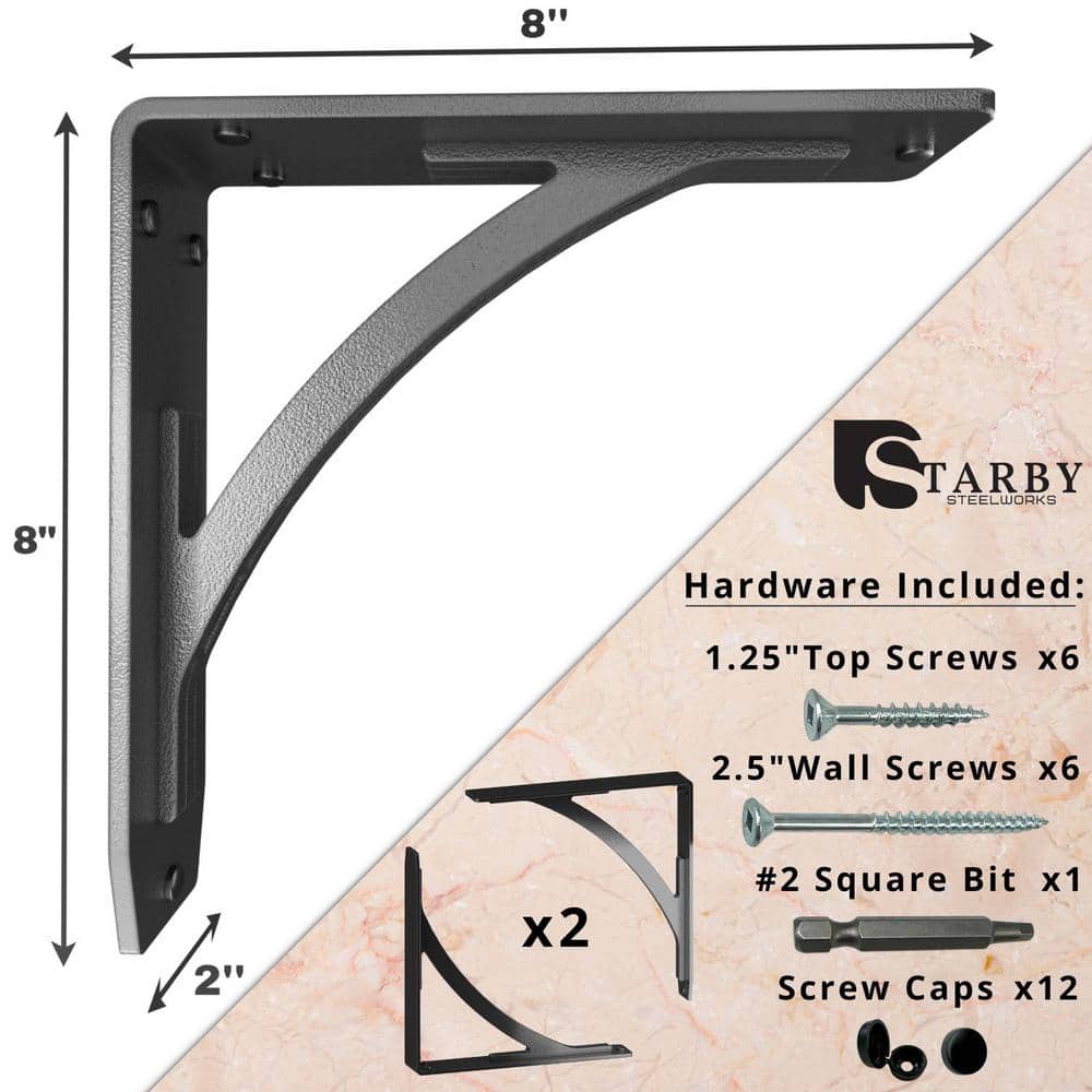 Sullivan 8 in. L Black Iron Heavy Duty Shelf Bracket (2-Pack)