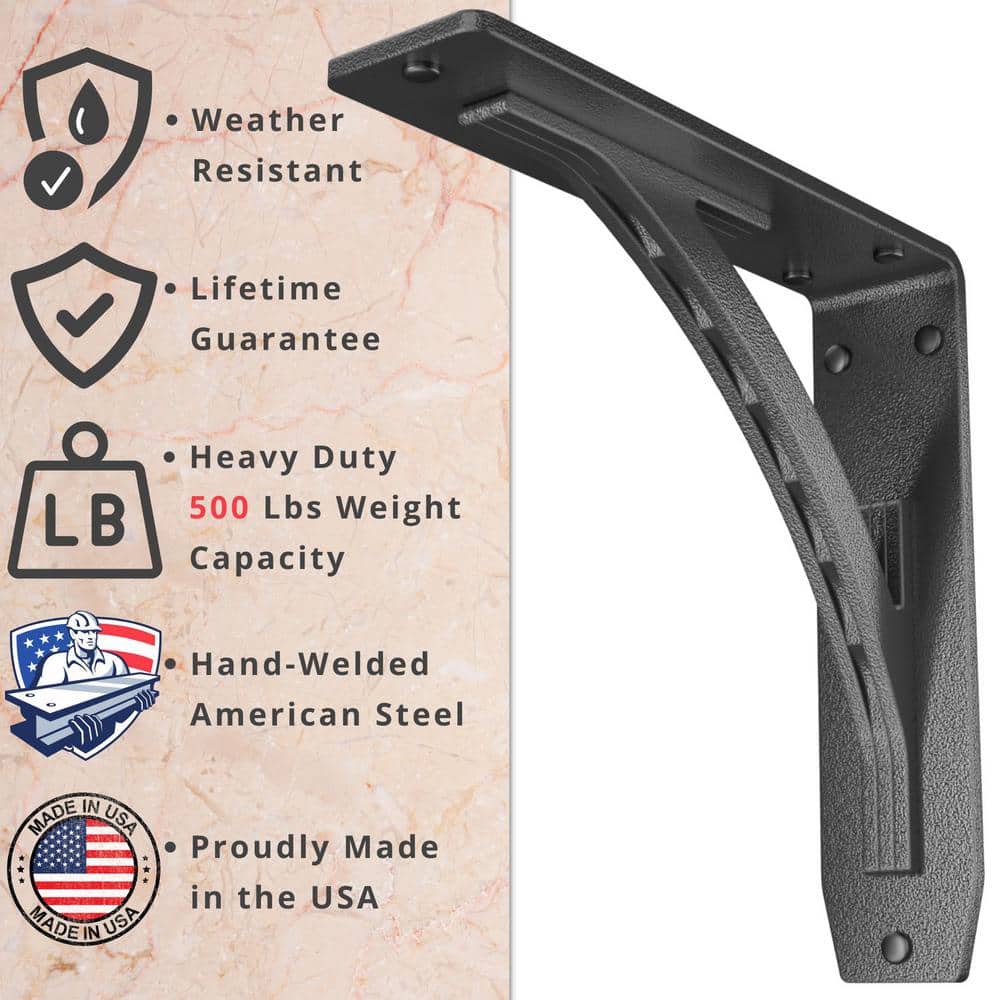 Sullivan 8 in. L Black Iron Heavy Duty Shelf Bracket (2-Pack)