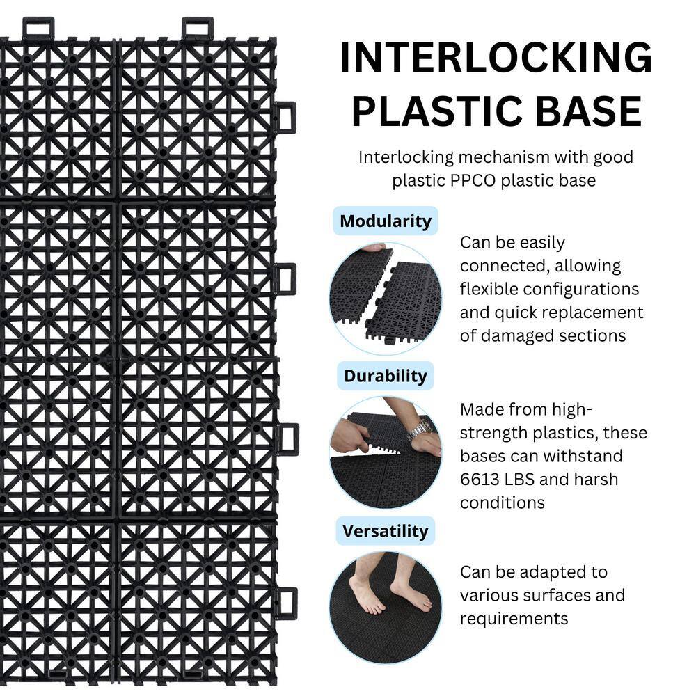 Siavonce 12 in. x 12 in. Black Interlocking Deck Tiles Plastic Waterproof Outdoor Bathroom Shower Balcony Porch Pack of 12