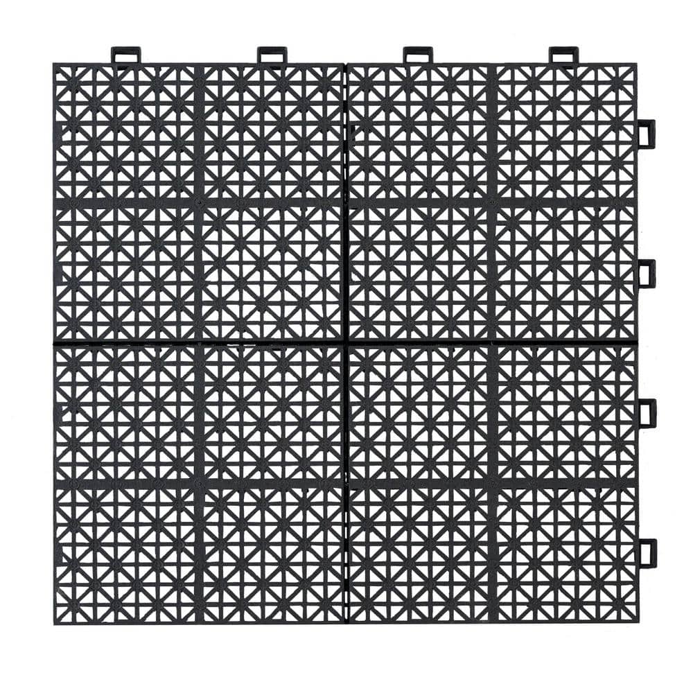 Siavonce 12 in. x 12 in. Black Interlocking Deck Tiles Plastic Waterproof Outdoor Bathroom Shower Balcony Porch Pack of 12