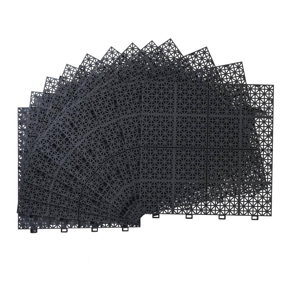 Siavonce 12 in. x 12 in. Black Interlocking Deck Tiles Plastic Waterproof Outdoor Bathroom Shower Balcony Porch Pack of 12